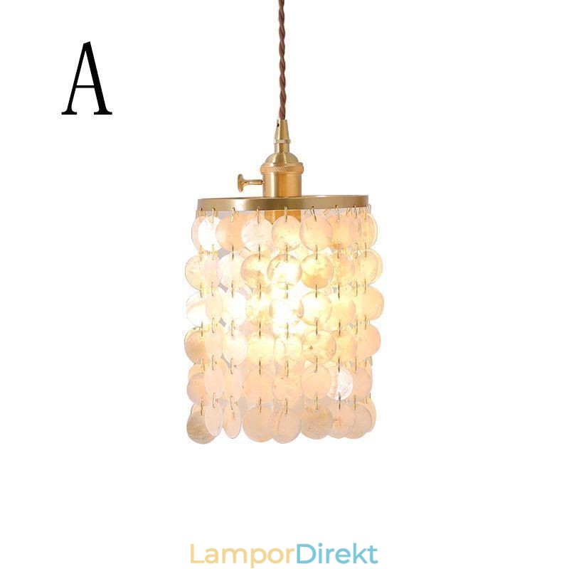 Modern Klassisk Ljuskrona Vit Shell Shade Pendel Ligthing Lampa Tak
