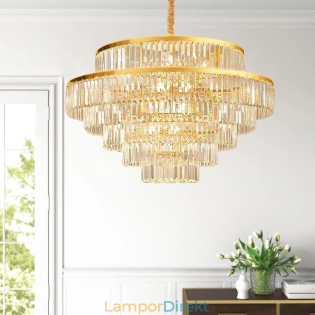 Guld Kristall Taklampa 5 Nivåer Takbelysning 7 Lampor Guld Kristall Taklampa 5 Nivåer Takbelysning 7 Lampor