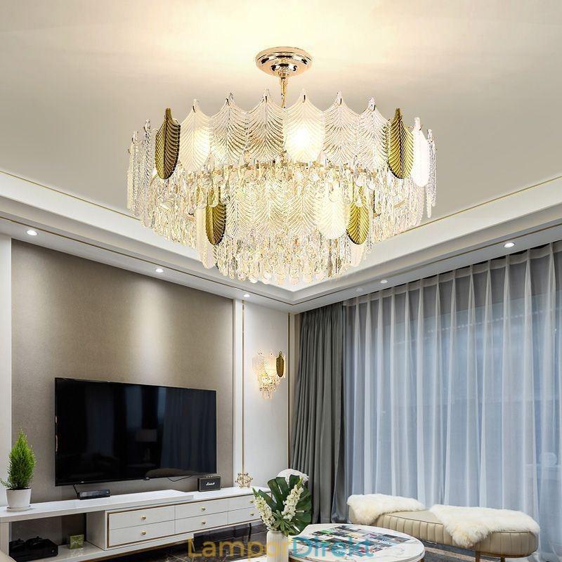 Lyxig Leaf Pendel Light Crystal Taklampa