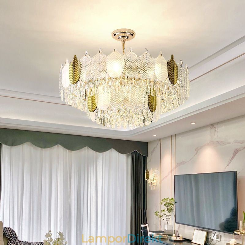 Lyxig Leaf Pendel Light Crystal Taklampa