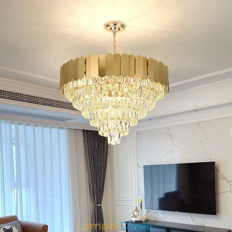 Modern Elegant Crystal Pendel Light Konisk Taklampa
