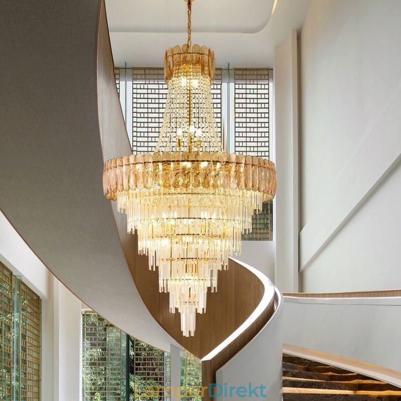 Europeisk Elegant Pendellampa I Kristall Konisk Taklampa