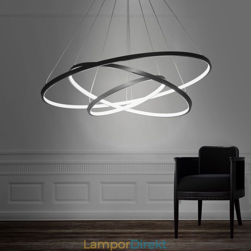 Modern Taklampa Aluminium Svart 3-Ring Hänglampa