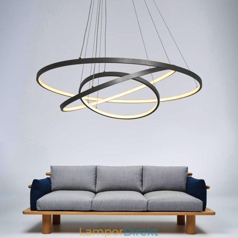 Modern Taklampa Aluminium Svart 3-Ring Hänglampa