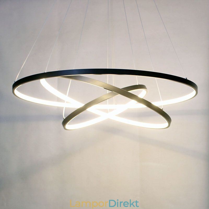 Modern Taklampa Aluminium Svart 3-Ring Hänglampa