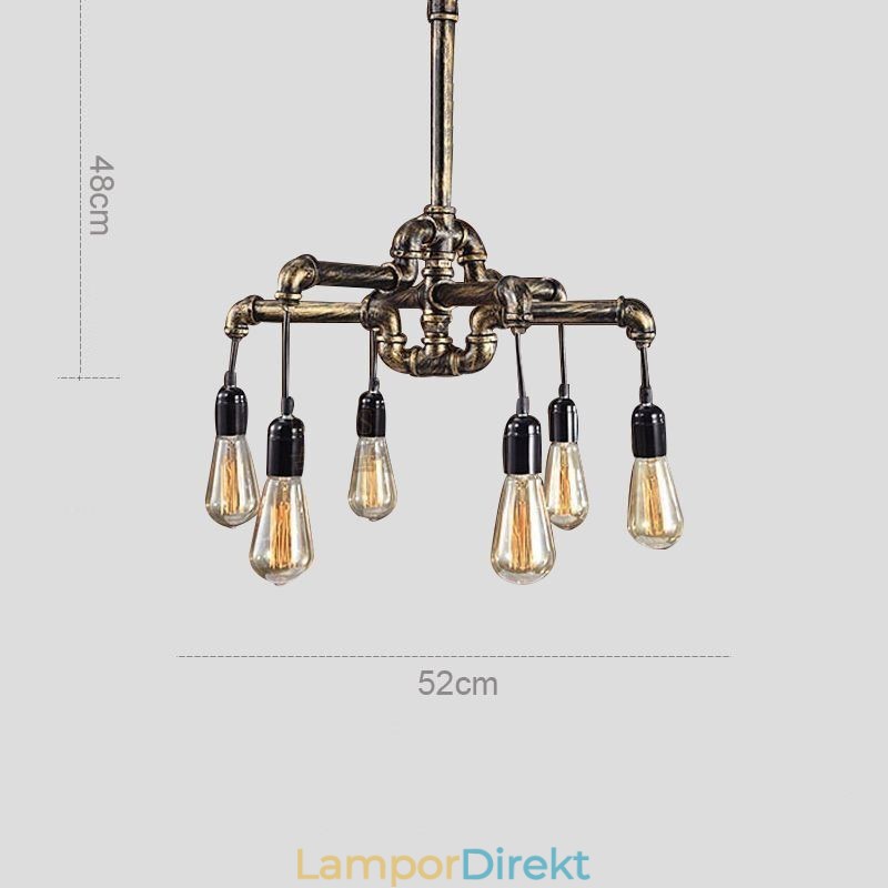 6 Ljus Retro Industriell Vintage Vattenrör Hängande Ljus Ljuskrona Lantlig Rustik Stil
