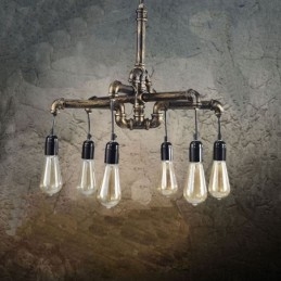 6 Ljus Retro Industriell Vintage Vattenrör Hängande Ljus Ljuskrona Lantlig Rustik Stil