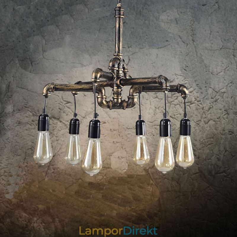 6 Ljus Retro Industriell Vintage Vattenrör Hängande Ljus Ljuskrona Lantlig Rustik Stil