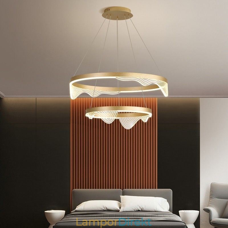 Golden Wave Ripple Pendellampa Taklampa 2 Light