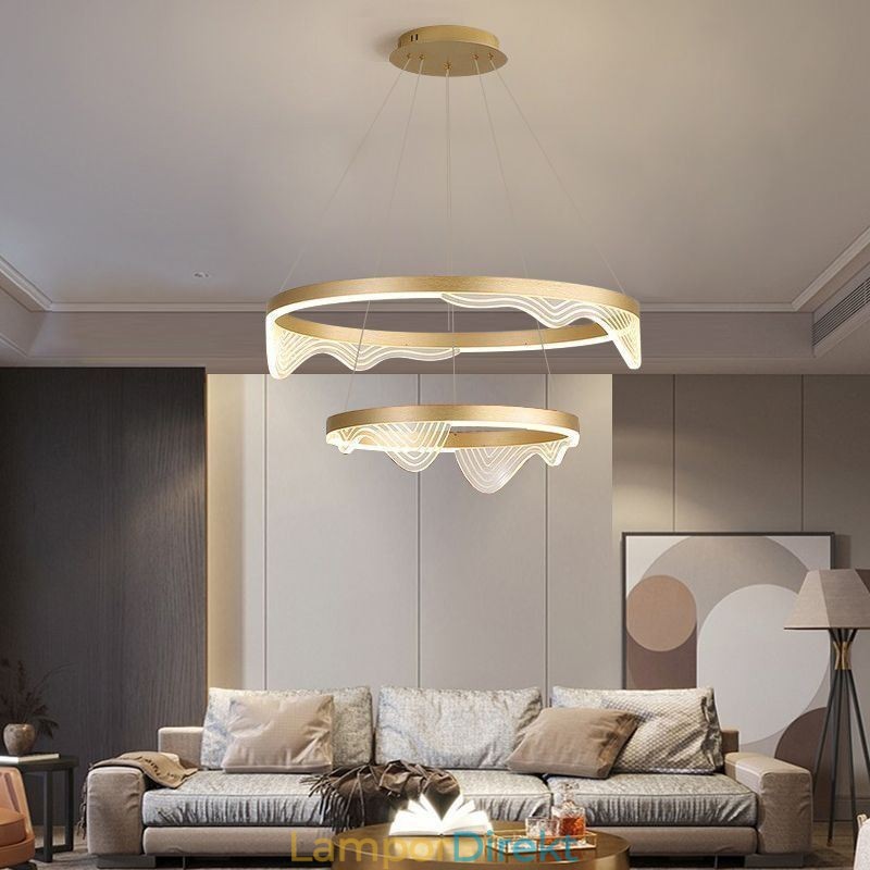 Golden Wave Ripple Pendellampa Taklampa 2 Light
