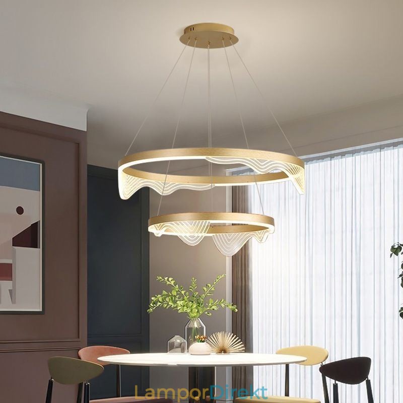 Golden Wave Ripple Pendellampa Taklampa 2 Light