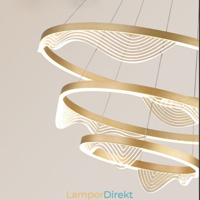 Pendellampa Golden Wave Ripple Hanging Light 3 Light