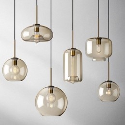 Glas Pendellampa Minimalistisk Cognac Färg Dekorativ Glasarmatur