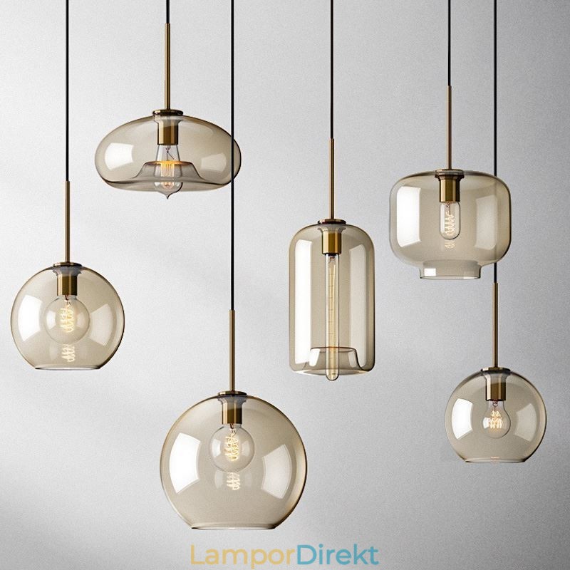 Glas Pendellampa Minimalistisk Cognac Färg Dekorativ Glasarmatur