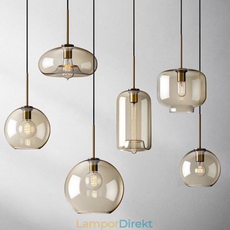 Glas Pendellampa Minimalistisk Cognac Färg Dekorativ Glasarmatur Glas Pendellampa Minimalistisk Cognac Färg Dekorativ Glasarmatur