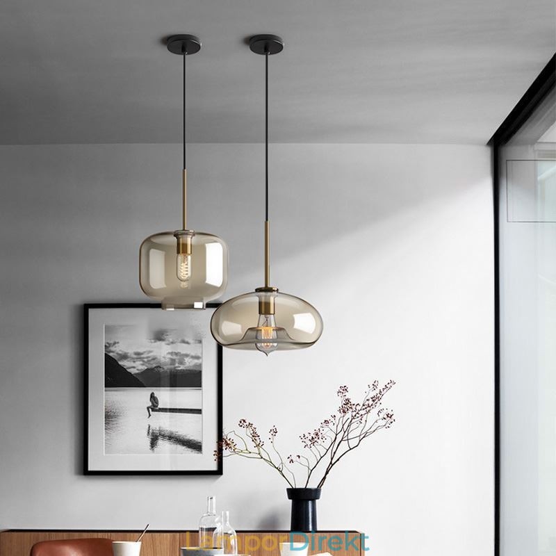 Glas Pendellampa Minimalistisk Cognac Färg Dekorativ Glasarmatur