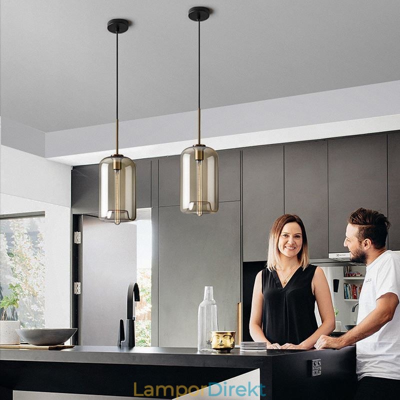 Glas Pendellampa Minimalistisk Cognac Färg Dekorativ Glasarmatur