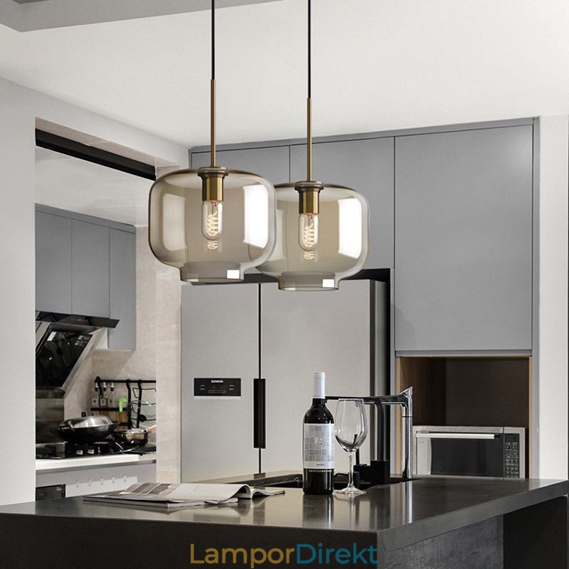 Glas Pendellampa Minimalistisk Cognac Färg Dekorativ Glasarmatur