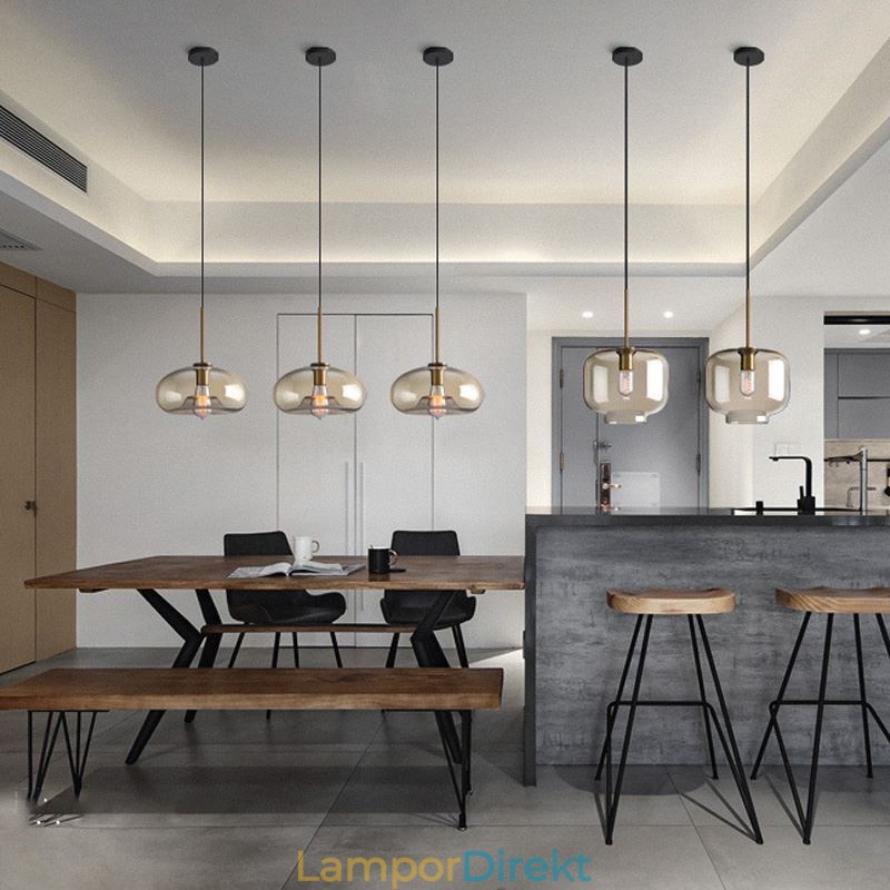 Glas Pendellampa Minimalistisk Cognac Färg Dekorativ Glasarmatur