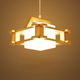 Nordic Style Ek Pendellampa Med Frostat Glas Lampskärm Cafe