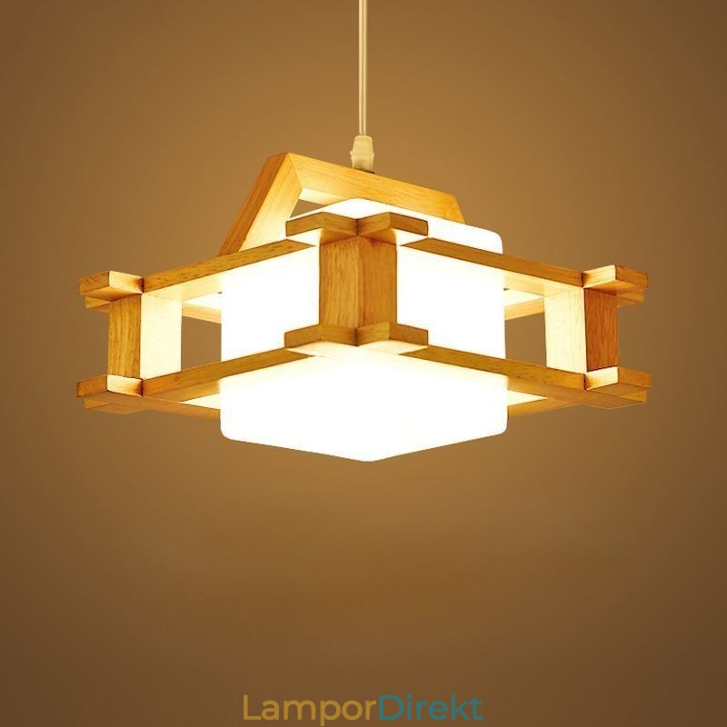 Nordic Style Ek Pendellampa Med Frostat Glas Lampskärm Cafe