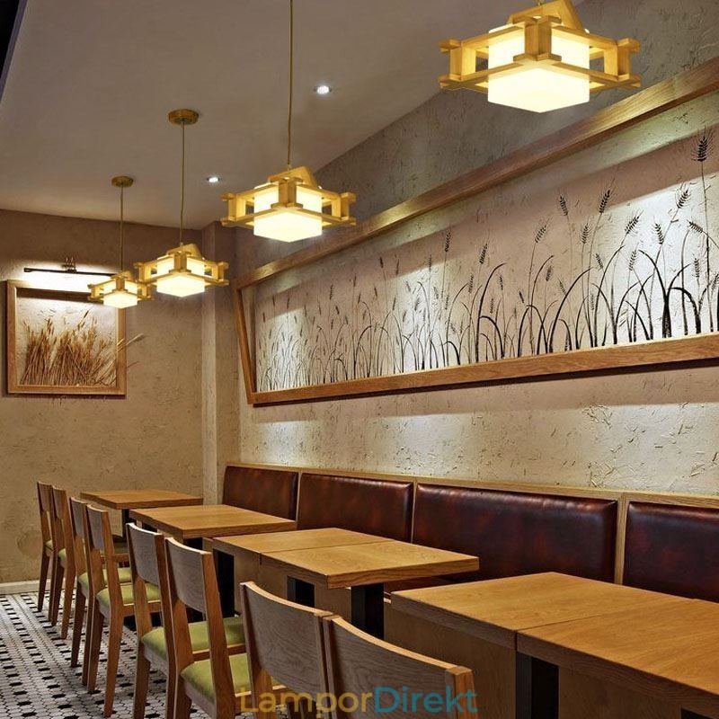 Nordic Style Ek Pendellampa Med Frostat Glas Lampskärm Cafe