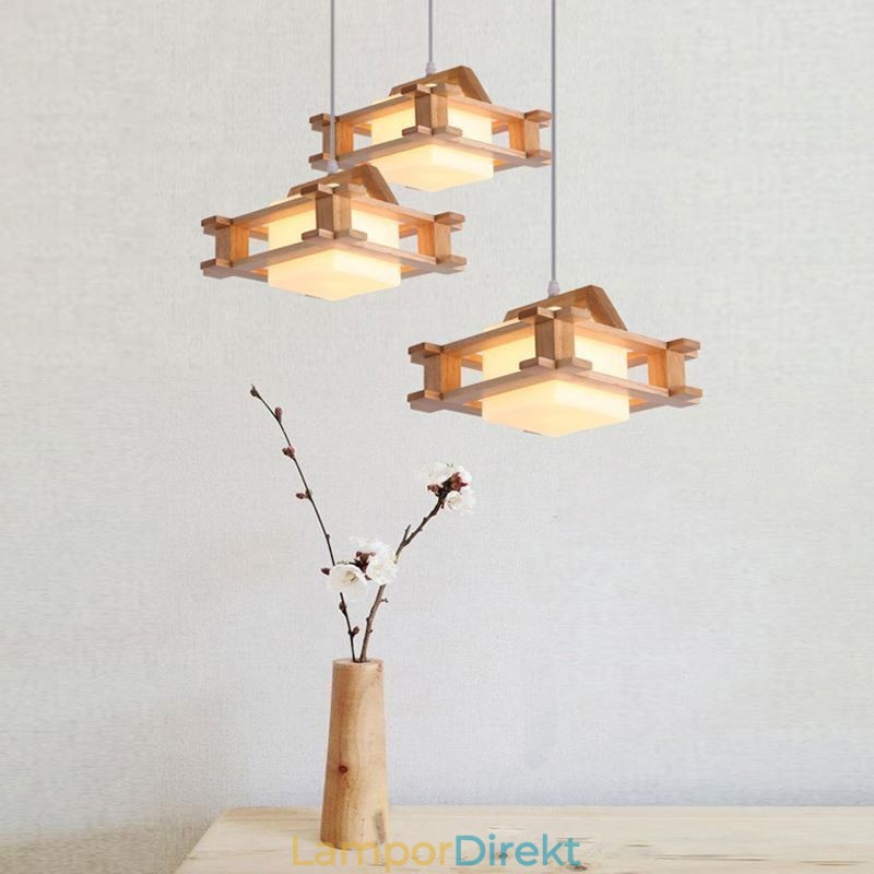 Nordic Style Ek Pendellampa Med Frostat Glas Lampskärm Cafe