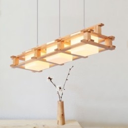 Creative 3 Lights Ek Pendellampa Dekorativt Trä Takljus Cafe