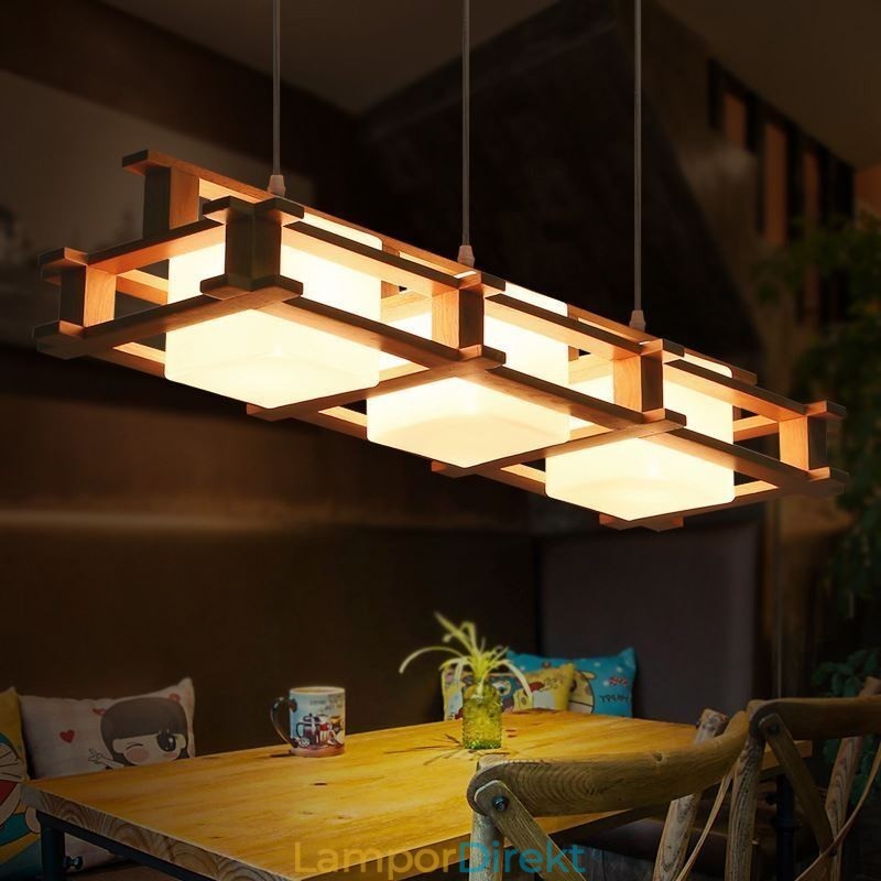 Creative 3 Lights Ek Pendellampa Dekorativt Trä Takljus Cafe