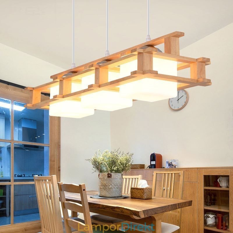 Creative 3 Lights Ek Pendellampa Dekorativt Trä Takljus Cafe