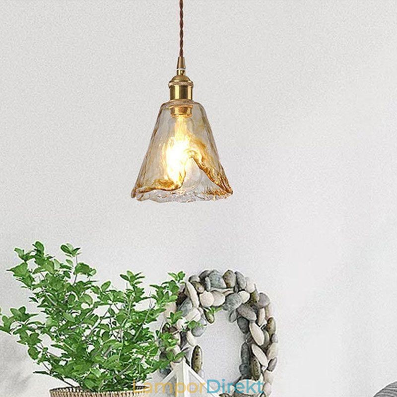 Unik Mini Glas Taklampa Japansk Stil Bärnstensfärgad Dekorativ Belysning
