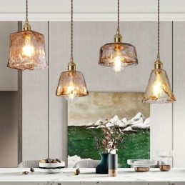 Unik Mini Glas Taklampa Japansk Stil Bärnstensfärgad Dekorativ Belysning
