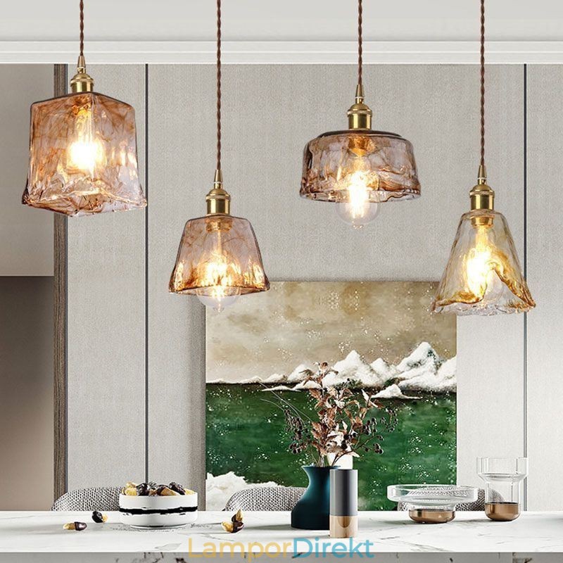 Unik Mini Glas Taklampa Japansk Stil Bärnstensfärgad Dekorativ Belysning