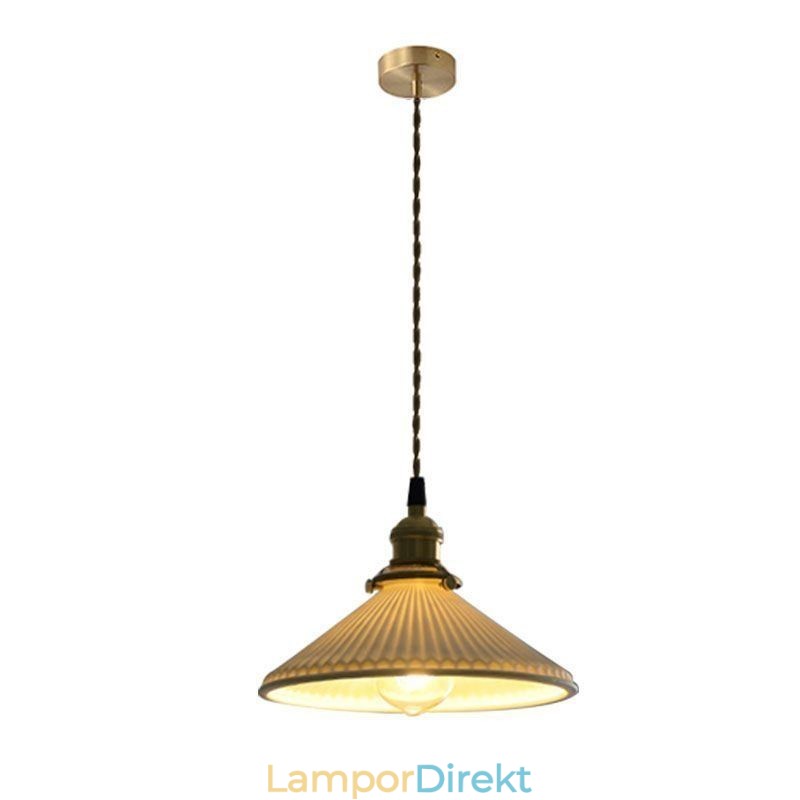 Japansk Stil Keramik Taklampa Retro Plisserad Pendellampa