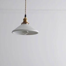 Japansk Stil Keramik Taklampa Retro Plisserad Pendellampa