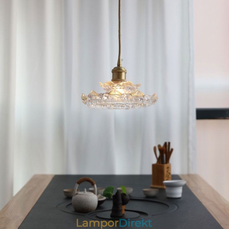 Pendellampa I Japansk Stil Lotus Pendellampa I Glas