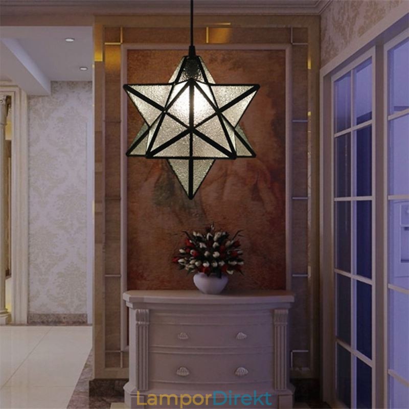 Europeisk Pendellampa I Målat Glas Creative Star Pendellampa