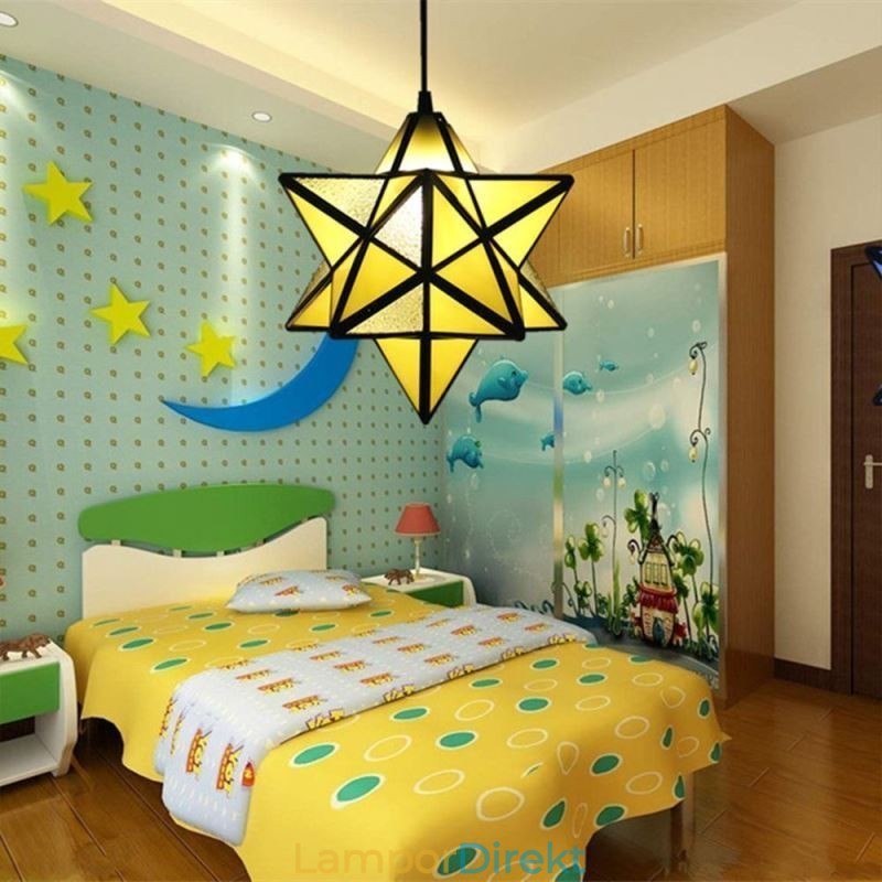 Europeisk Pendellampa I Målat Glas Creative Star Pendellampa