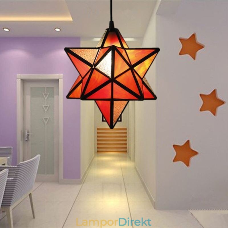 Europeisk Pendellampa I Målat Glas Creative Star Pendellampa