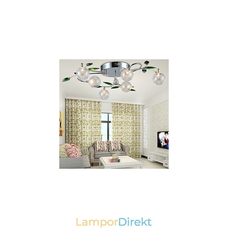 Ljuskrona 6 Light Country Aluminium Glas Krom