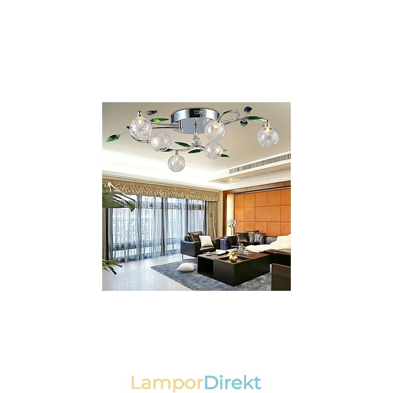 Ljuskrona 6 Light Country Aluminium Glas Krom