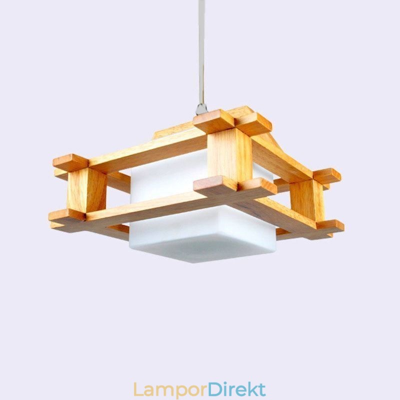 Nordic Style Ek Pendellampa Med Frostat Glas Lampskärm Cafe