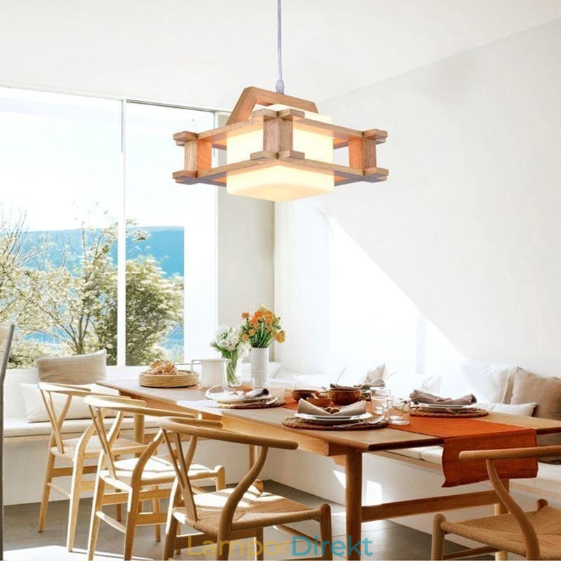 Nordic Style Ek Pendellampa Med Frostat Glas Lampskärm Cafe