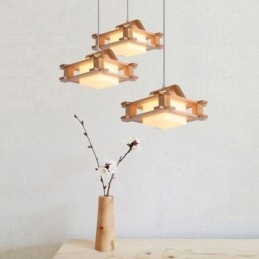 Nordic Style Ek Pendellampa Med Frostat Glas Lampskärm Cafe