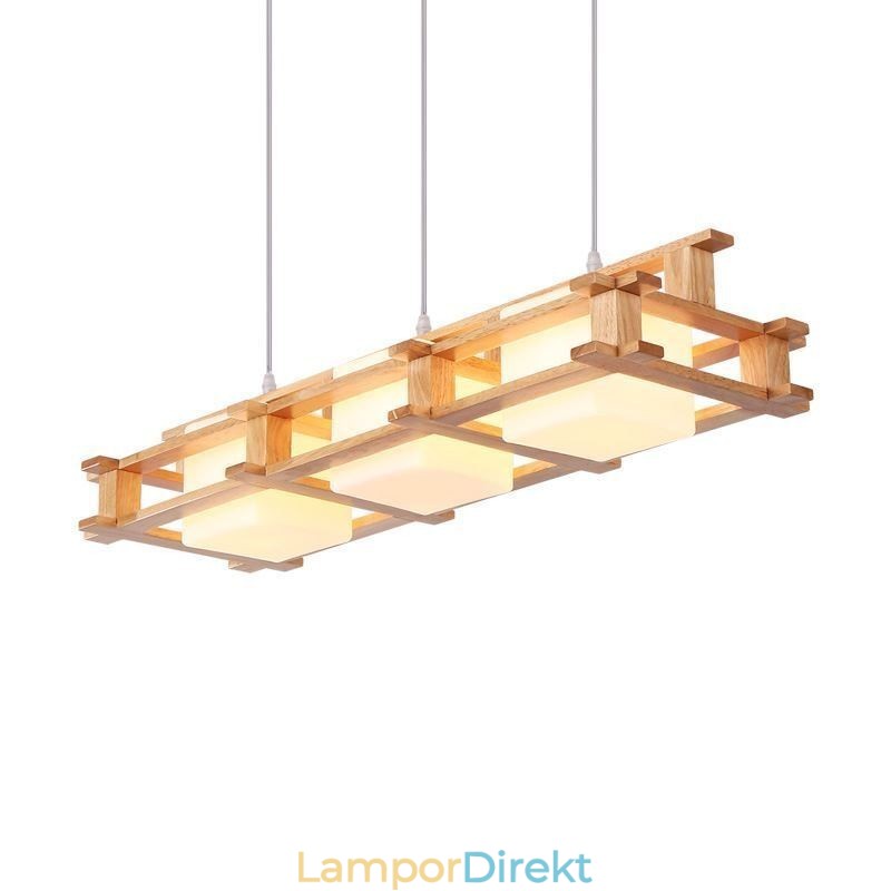 Creative 3 Lights Ek Pendellampa Dekorativt Trä Takljus Cafe
