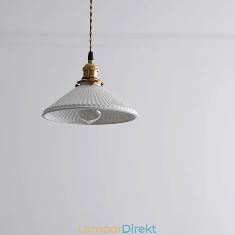 Japansk Stil Keramik Taklampa Retro Plisserad Pendellampa