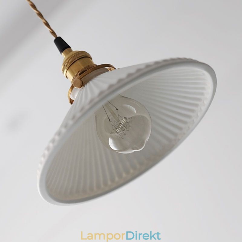 Japansk Stil Keramik Taklampa Retro Plisserad Pendellampa