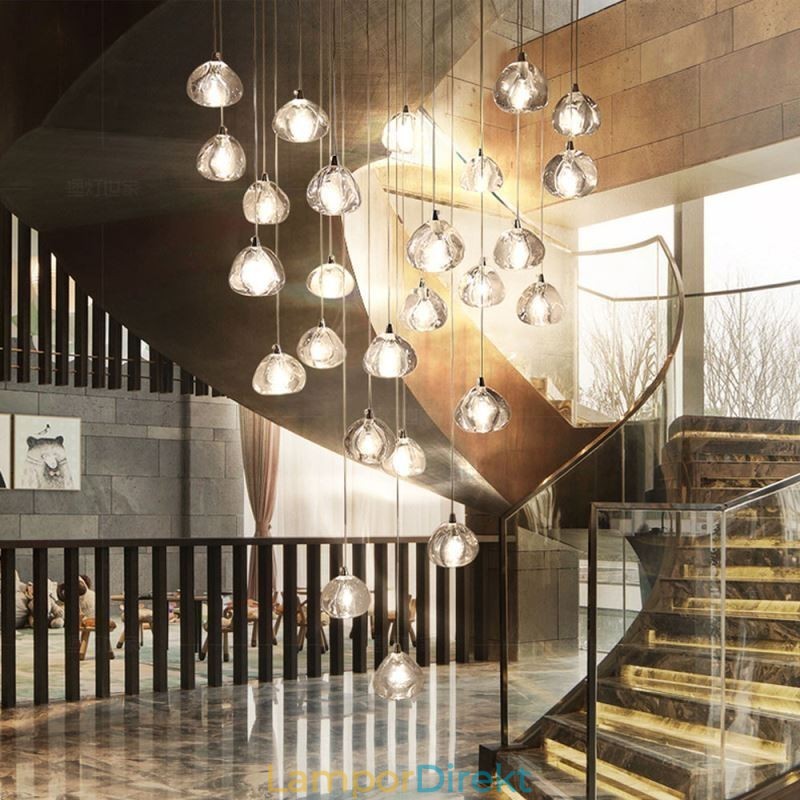 Modern Crystal Cluster Pendelljus Unik Crystal Lampskärm Duplex Trappa
