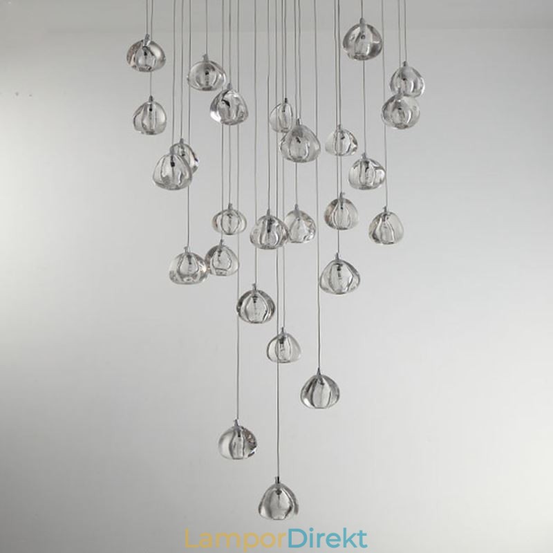 Modern Crystal Cluster Pendelljus Unik Crystal Lampskärm Duplex Trappa