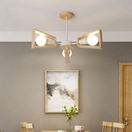 Modern Fläktformad Ljuskrona Elegant Trä Taklampa
